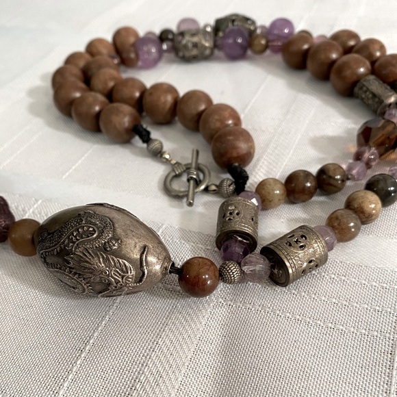 Gemstone, Bead, Pendant Necklace with tassel and Mala design influence. 22 inch - Picture 4 of 4